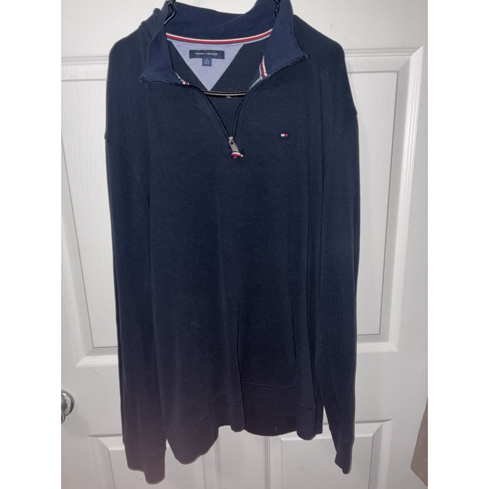 Tommy Hilfiger Essential Mens Quarter Zip Pullover Sweater Dark Navy Blue XL